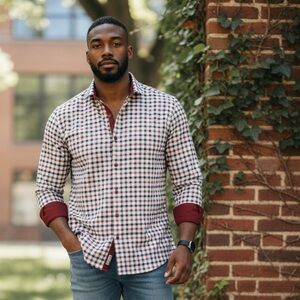 Suslo Couture Men's Slim Fit Red Black White Check Flip Cuff Shirt